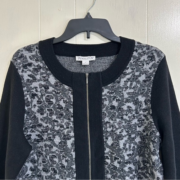 PENDLETON Women Black Gray Metallic Sweater Merino Lambs Wool Sweater Size Large - Picture 6 of 12